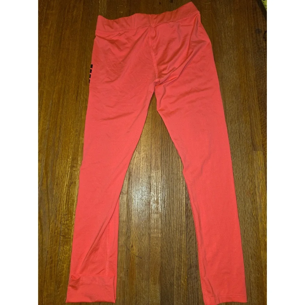 Puma Girls Medium 8-10 Neon Pink Coral Athletic Leggings Logo Graphic Pants